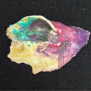 Barry Van Buskirk Hand-Painted Art Brooch • 2.75” Mixed Media • Toronto Artist